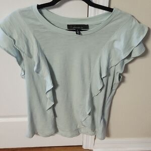 White House Black Market Green Flutter Sleeve Ruffled Blouse NWOT